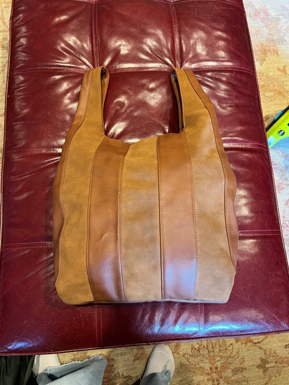 Urban Expressions Brown vegan Leather Tote with Gold Logo Plate